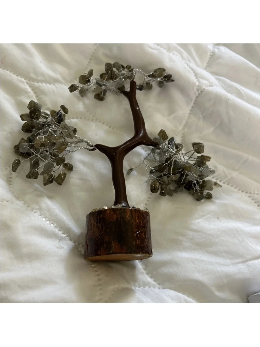 Source Unknown Brown and Olive Wire Gemstone Tree Sculpture